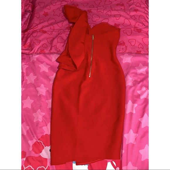 SHEIN One Shoulder Exaggerated Ruffle Trim Split Hem Dress ❤️ - Picture 6 of 8